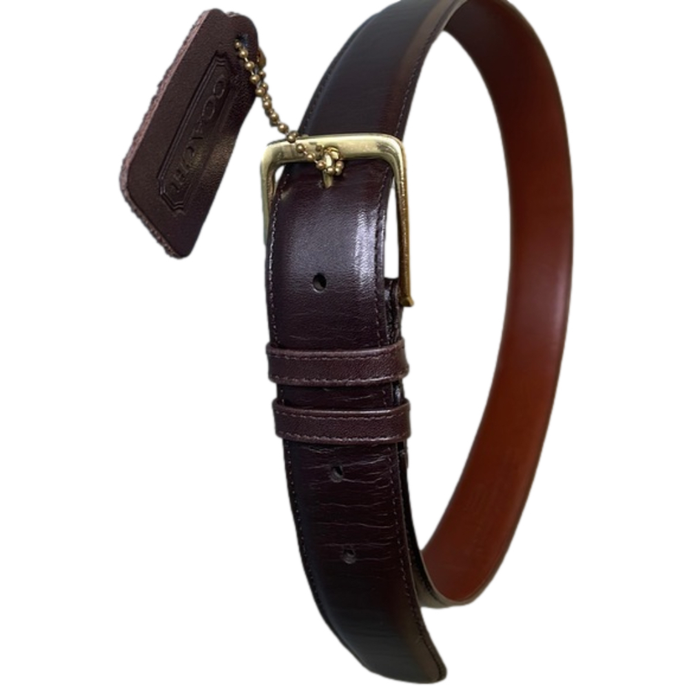 Coach 5800 burnished mocha leather belt with sold brass hardware 27”- 31”